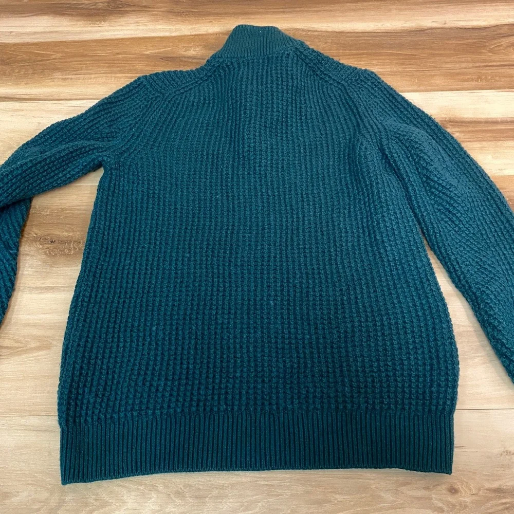 Banana Republic Sweater Mens Medium Green Waffle Knit Button‎ Mock Neck